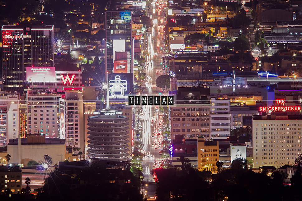 Los Angeles time-lapse Hollywood's Vine Street from Wonder View trail.